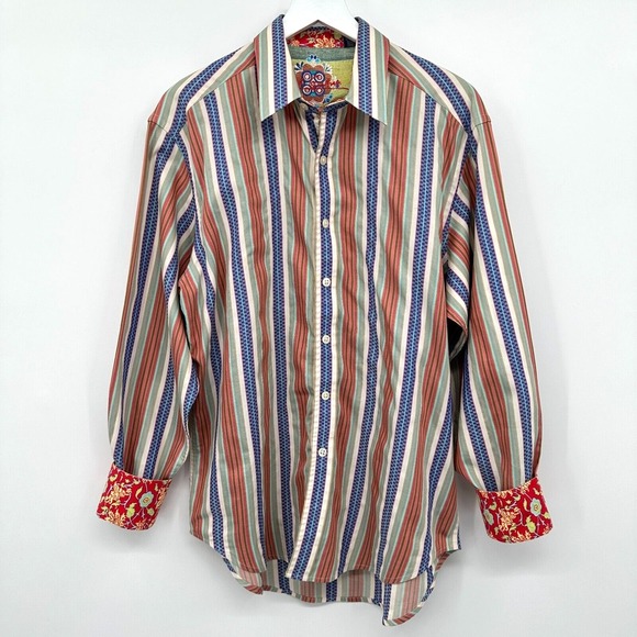 Robert Graham Shirt Mens Large 100% Cotton‎ Long Sleeve Silk Trim Button Up